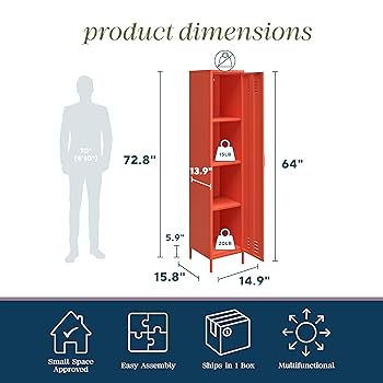 noby Novogratz Cache Single Metal Locker Storage Cabinet, Orange